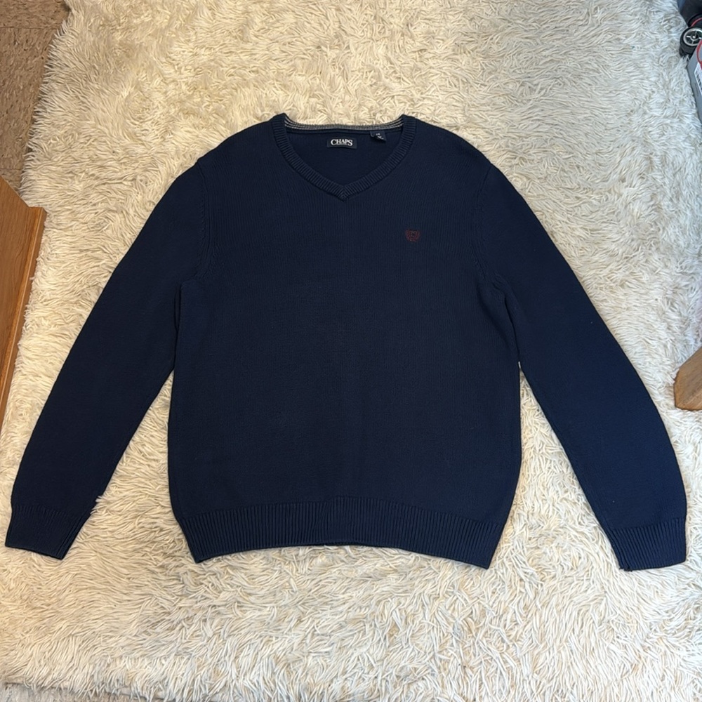 Chaps by Ralph Lauren Navy Blue Cotton V-Neck Sweater